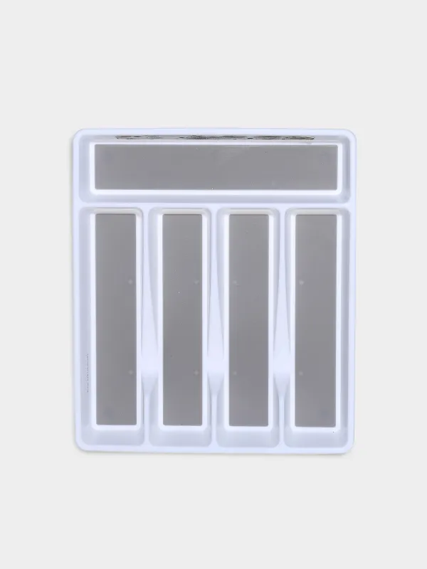 Cutlery tray, 33x29 cm, 5 otd, plastic / rubber, white-grey, Non-slip, image-0