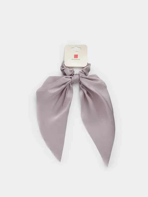 Elastic hair band, 25 cm, with ribbon, satin, grey, Silk, image-4