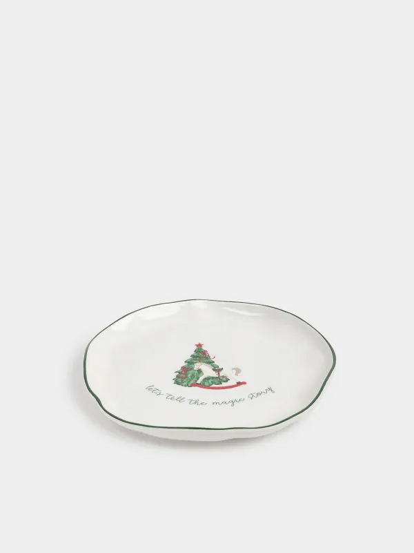 Dinner plate, 26 cm, ceramic, Horse with Christmas tree, Christmas green, image-1
