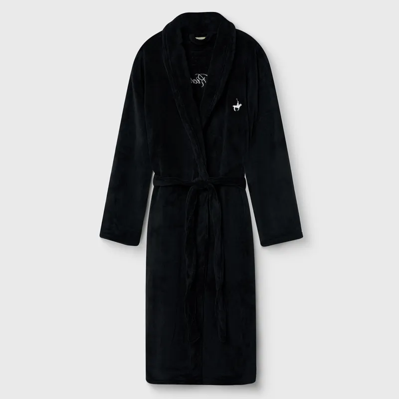 Men's robe, homewear, size L / XL, with long sleeves, Fleece, black, Rich, Jack