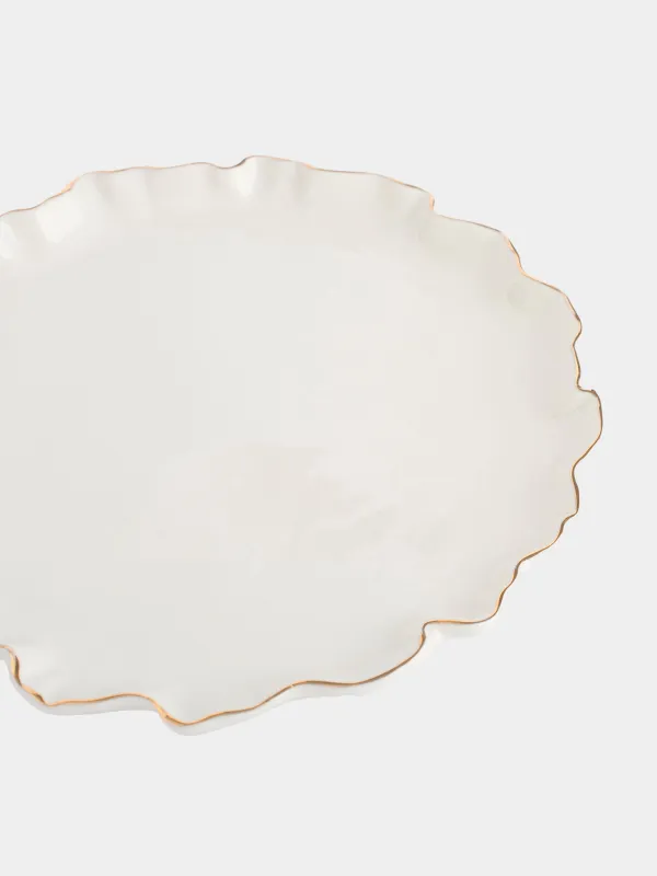 Snack plate, 20 cm, porcelain P, with golden edging, Crumpled effect, Crumple gold, image-3