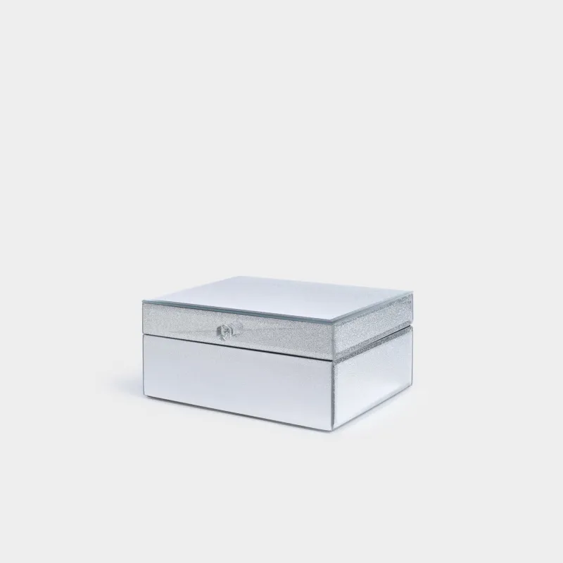 Jewelry box, 20x15 cm, glass, silver, with sparkles, Actress