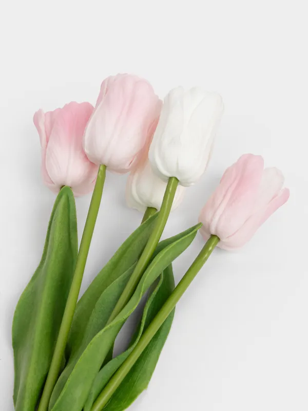 Artificial bouquet, 34 cm, PVC/metal, White and pink tulips, Tulip garden, image-2