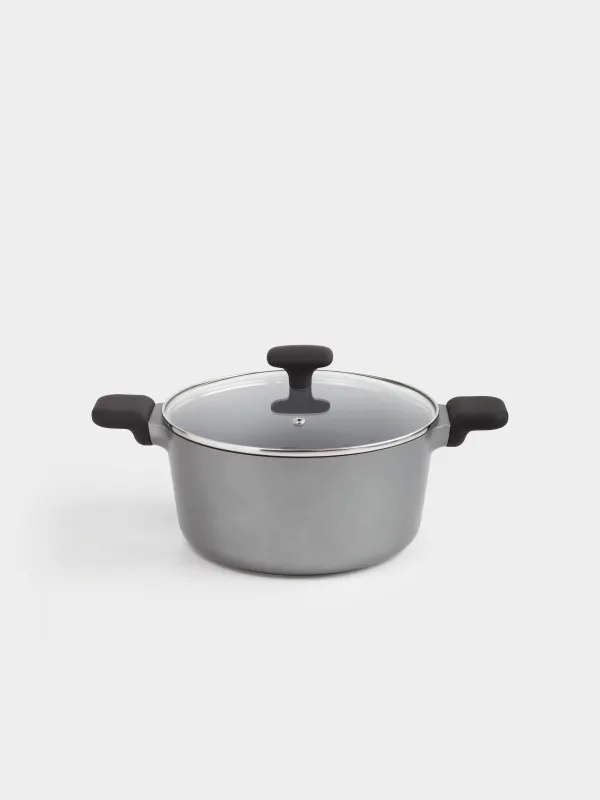 Pot, 24 cm, 4.8 l, with lid, coated, aluminum, grey-black, Mintali, image-0