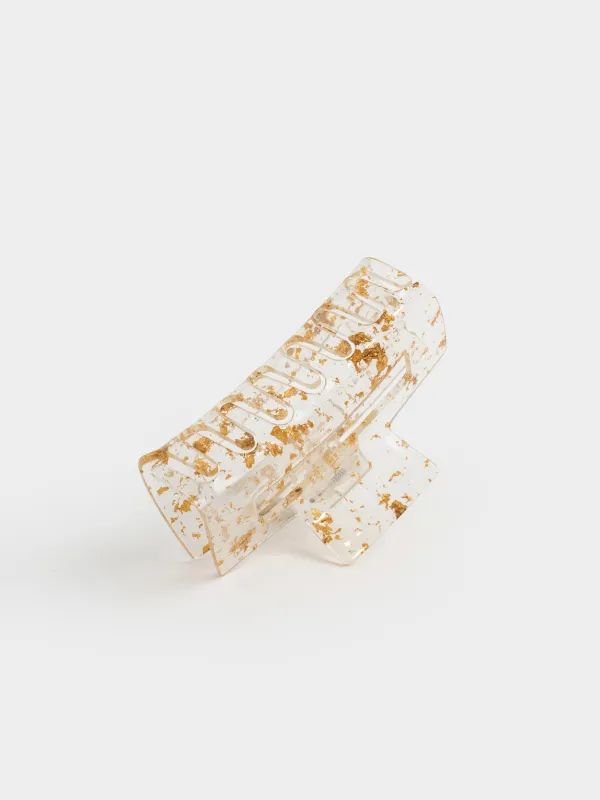 Hair clip, 10 cm, plastic / metal, gold, Crab, Glam, image-2