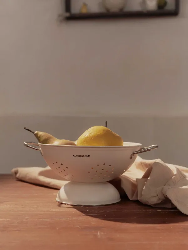 Colander, 24 cm, with two handles, on a stand, metal, milk, Course, image-4