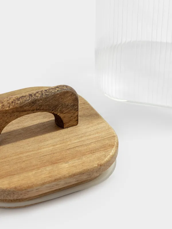 Bulk products jar, 1 l, glass R / wood, square, Ravi wood, image-3