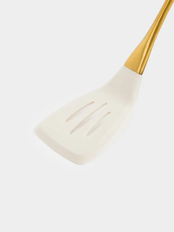Spatula, 36 cm, with slits, silicone / steel, milky gold, Pintino, image-2