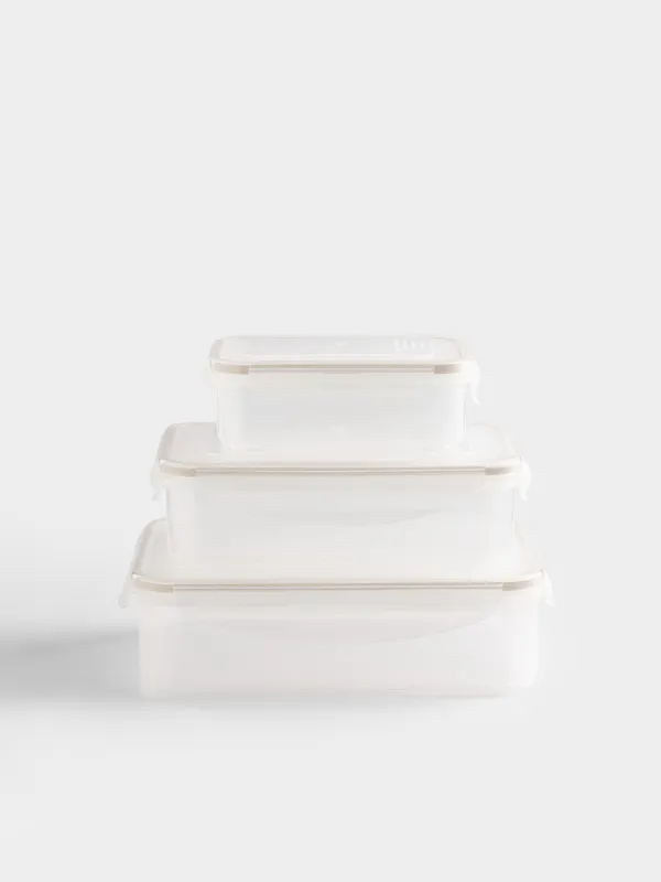 Container set, 3 pcs, with clips, plastic / silicone, rectangular, beige, Roomy clip, image-0