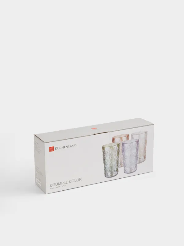 Glass, 13 cm, 350 ml, 4 pcs, glass R, color mix, Crumpled effect, Crumple color, image-3