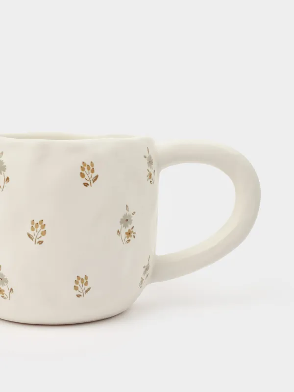 Mug, 440 ml, ceramic, milky, Vintage flowers, La flore, image-2
