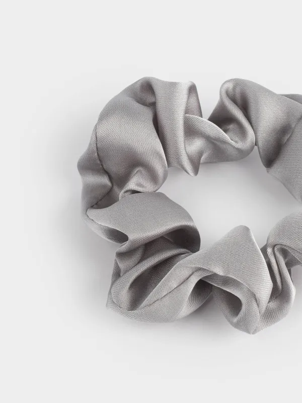 Elastic hair band, 6 cm, satin, grey, Silk, image-2