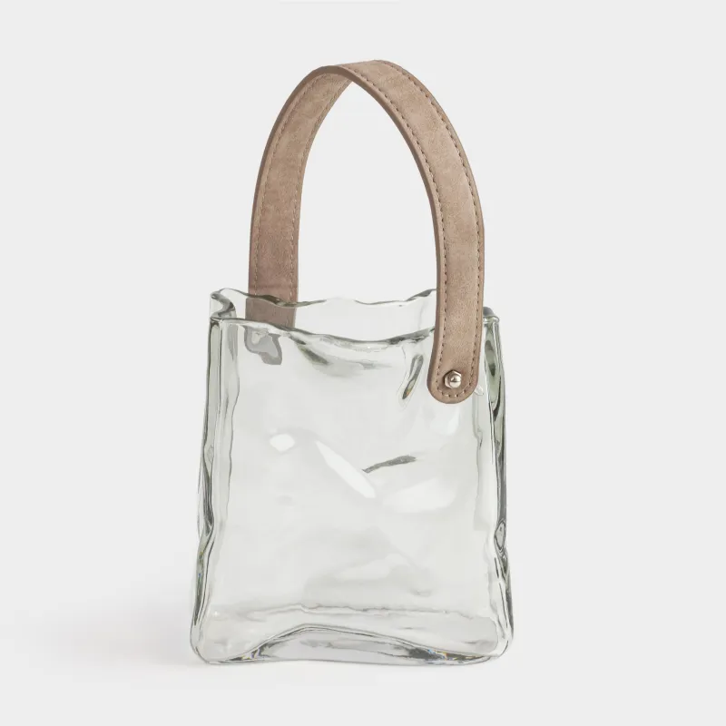 Flower vase, 17 cm, decorative, with handle, glass / polyurethane, grey, Bag, Crumple color