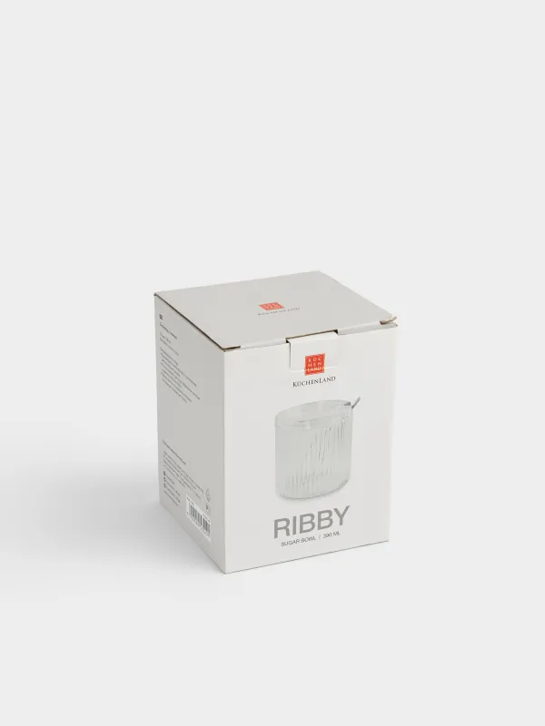 Sugar bowl, 10 cm, 390 ml, with spoon, glass R / steel, Ribby, image-5