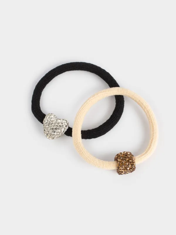 Hair ties set, 6 cm, 2 pcs, polyester / metal, Silver/Champagne, Gracile, image-0