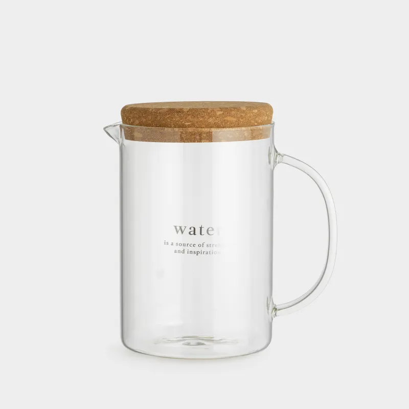Jug, 1,7 l, with lid, glass B/cork, Clear font