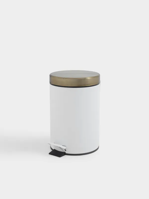 Trash can, 3 L, with pedal, metal, white and gold, Freya, image-0