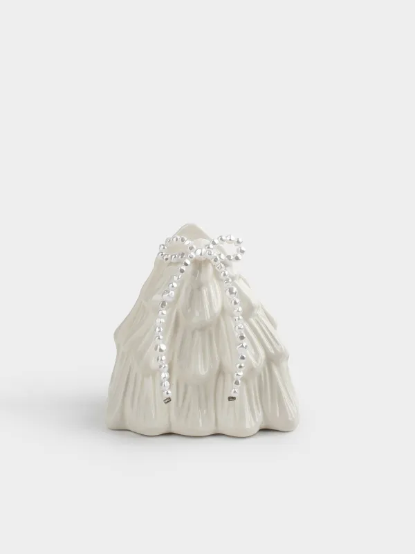 Napkin holder, 8 cm, ceramic / beads, milky, Spruce with bow, Pearl Antarctica, image-0