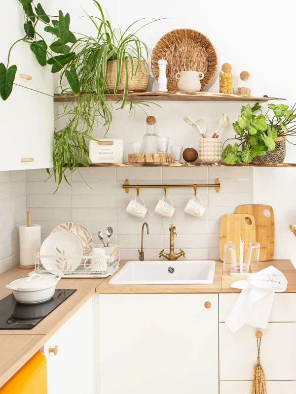 Dish rack, 43x31 cm, with tray, metal / wood / plastic, White style, image-7