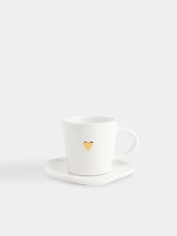 Tea pair, 1 person, 2 items, 250 ml, ceramic, white, Heart, Amour, image-0