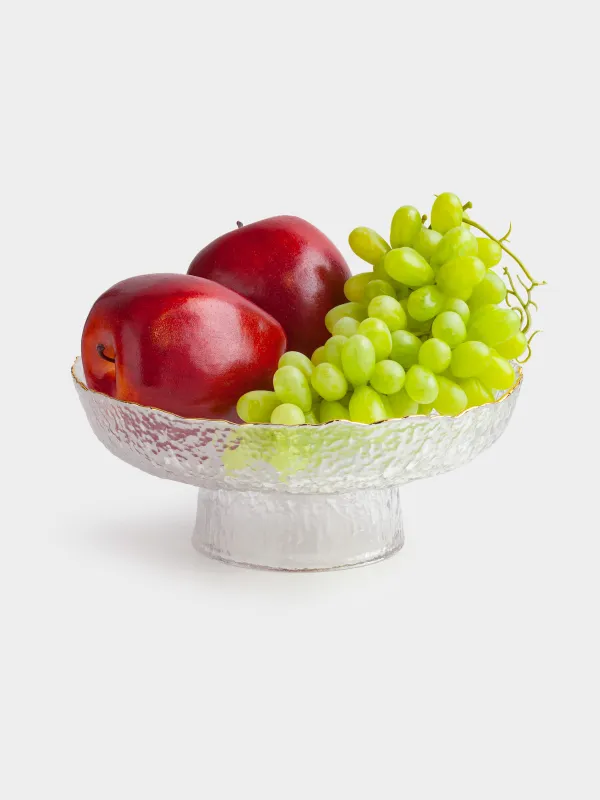 Fruit bowl, 20x8 cm, on a leg, glass, with golden edging, Nautilus gold, image-3