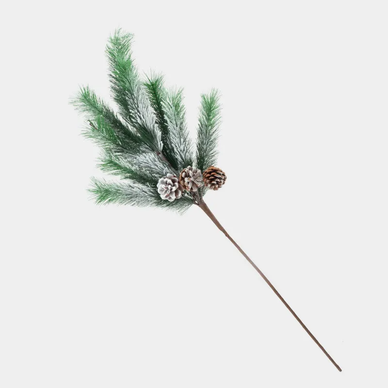 Decorative branch, 95 cm, plastic / metal, Snow-covered needles, Snowy decor