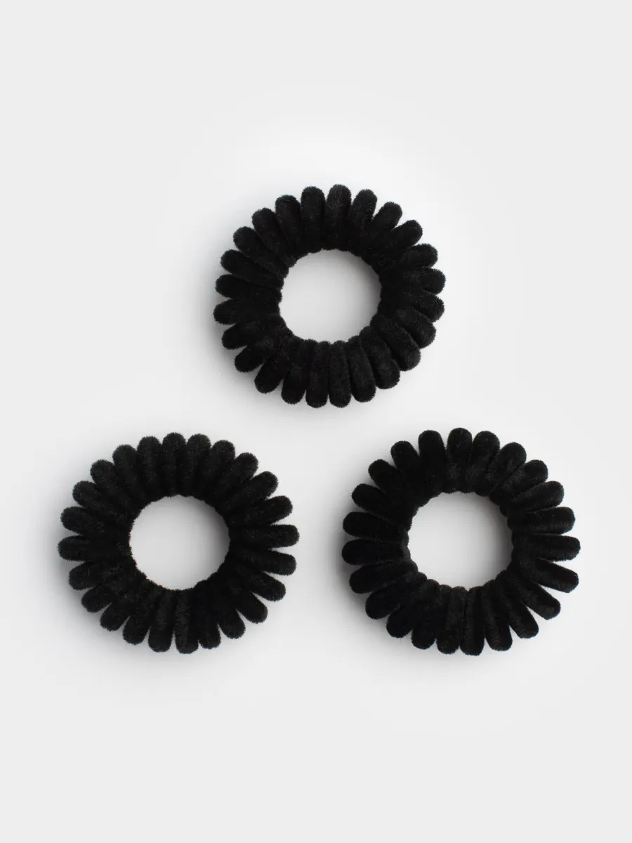 Elastic band for hair, 4 cm, 3 pcs, polyester / TPU, black, Spiral, Helix, image-0