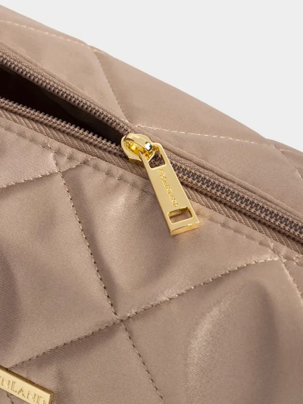 Makeup bag, 27x17 cm, quilted, satin, milky, Quilted silk, image-4