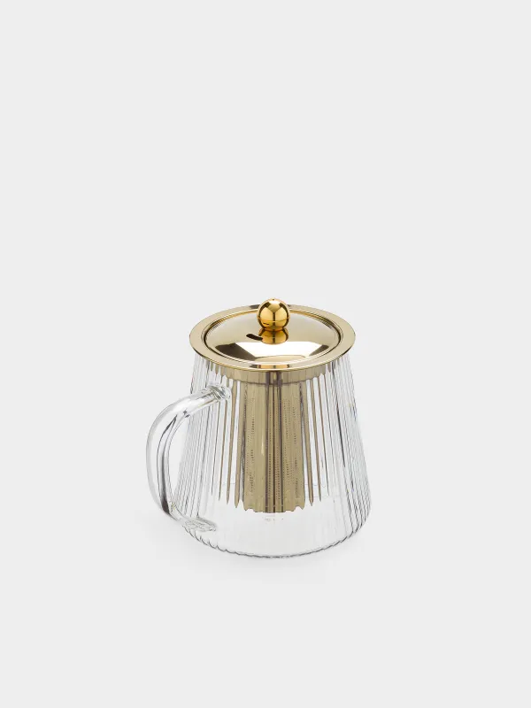 Teapot, 900 ml, glass B, golden, Ribby gold, image-3