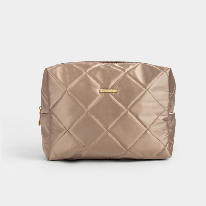 Makeup bag, 27x17 cm, quilted, satin, milky, Quilted silk