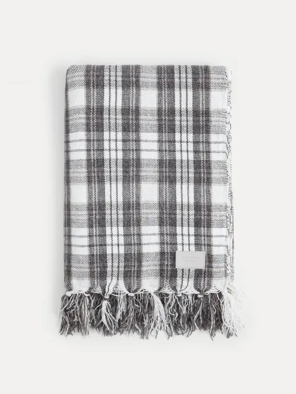 Plaid, 130x170 cm, fringed, chenille, white-brown, Plaid, Hazel, image-0