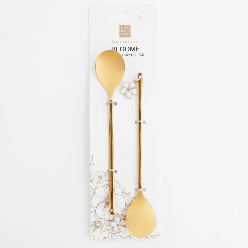 Dessert spoon, 14 cm, 2 pcs, steel, golden, Flower, Bloome, image-4