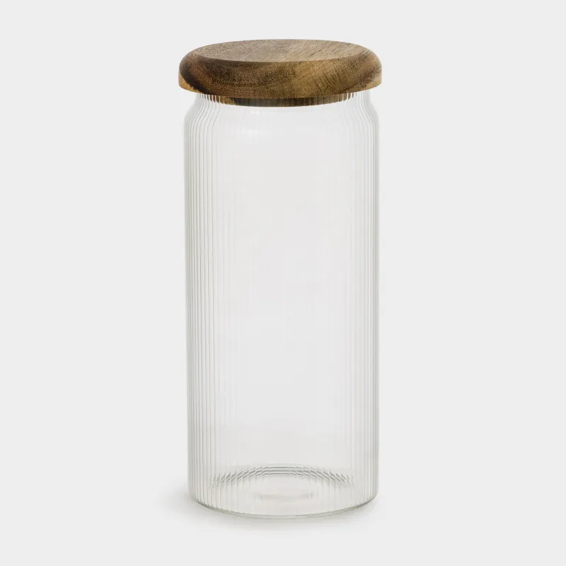 Bulk products jar, 1 l, glass R / wood, Ribby wood