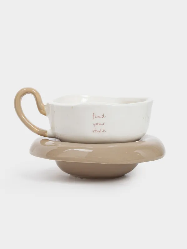 Tea pair, 1 person,  2 items, 300 ml, ceramic, milky grey, speckled, Find your style, Delicia, image-0