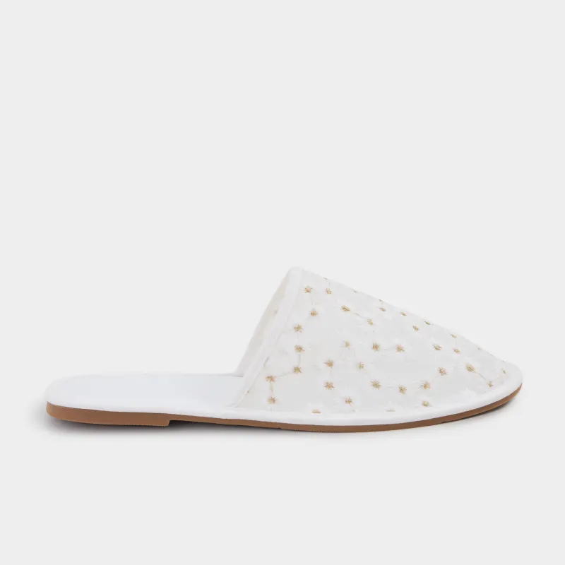 Women's slippers, homewear, size 36-37, polyester/polyurethane, white, Flowers, Camomile