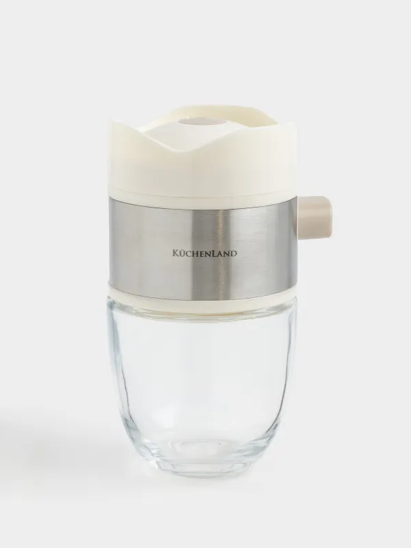 Salt or pepper container, 12 cm, with button, glass / plastic, milky, Milk kitchen, image-0