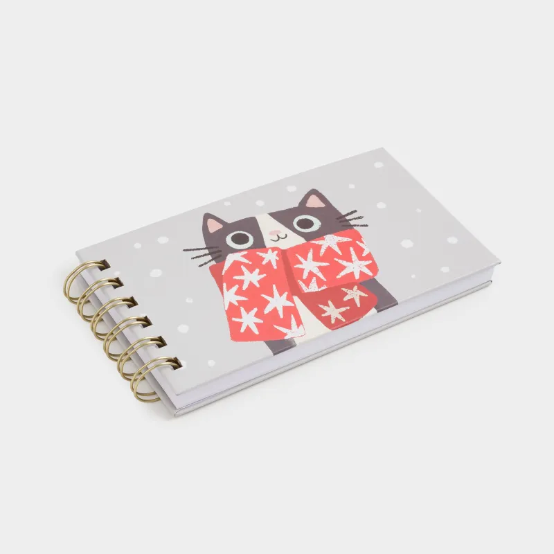 Notepad for notes, 9x16 cm, 100 l, on rings, cardboard, Cat in a scarf, Cat, image-3