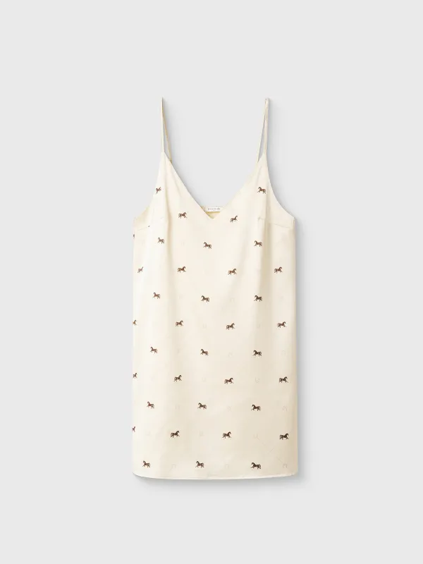 Women's dress, homewear, mini, size S, with straps, polyester / elastane, milky, Horses, Luanne, image-7