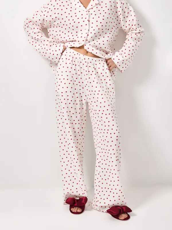 Women's trousers, homewear, size L, muslin, milky, Flowers, Ateira, image-2