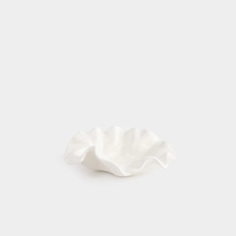 Decorative dish, 19x6 cm, ceramic, milky, Crumpled effect, Crumple