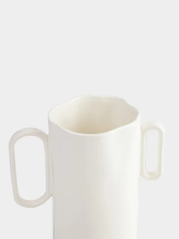 Flower vase, 27 cm, with handles, porcelain P, milky, Crumple, image-2