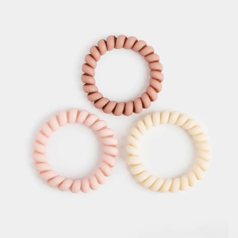 Elastic band for hair, 6 cm, 3 pcs, TPU, beige mix, Spiral, Helix