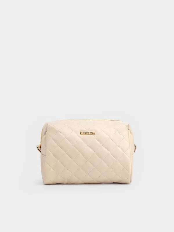 Cosmetic bag, 21x13 cm, quilted, polyurethane, beige, Quilted, image-0
