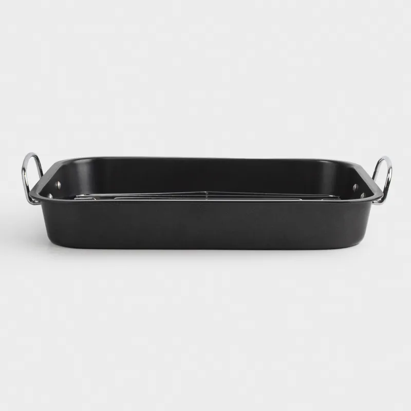 Baking tray, 37x29 cm, with handles and grill, coated, steel, black, BBQ