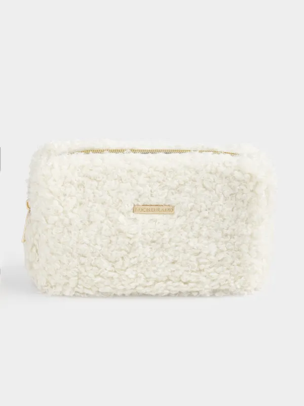 Cosmetic bag, 20x10 cm, faux fur, milky, Curled, image-0