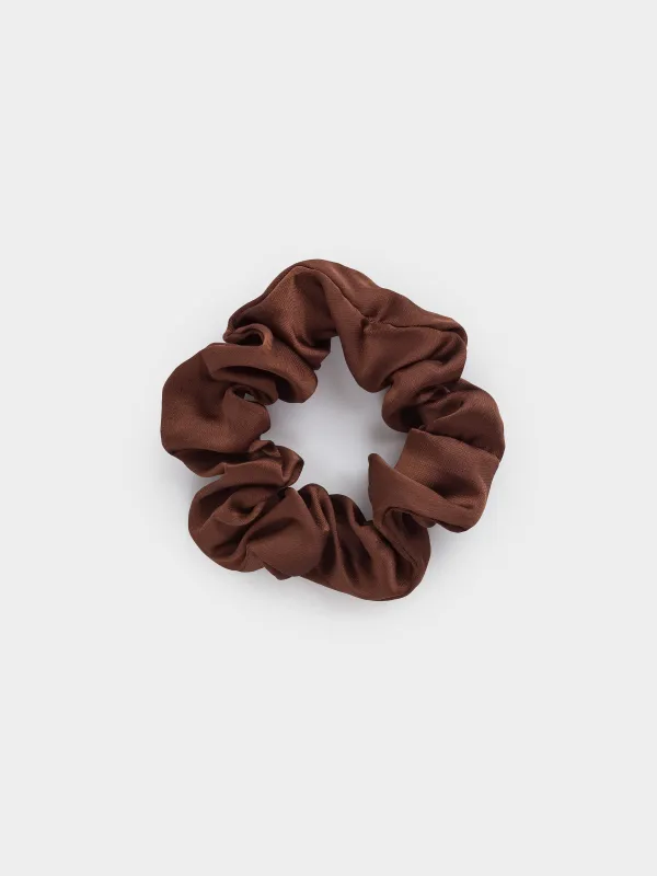 Elastic hair band, 6 cm, satin, brown, Silk, image-0