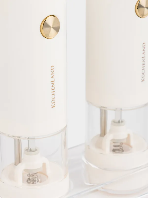 Spice mill, 18 cm, 2 pcs, electric, on a stand, plastic, milky, Liberica light, image-1