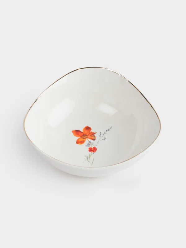 Bowl, 14x5 cm, porcelain N, white, with golden edging, Wildflowers, Yarrow, image-0