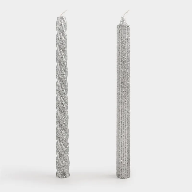 Candle, 25 cm, 2 pcs, thin, with glitter, pink, Spiral shape