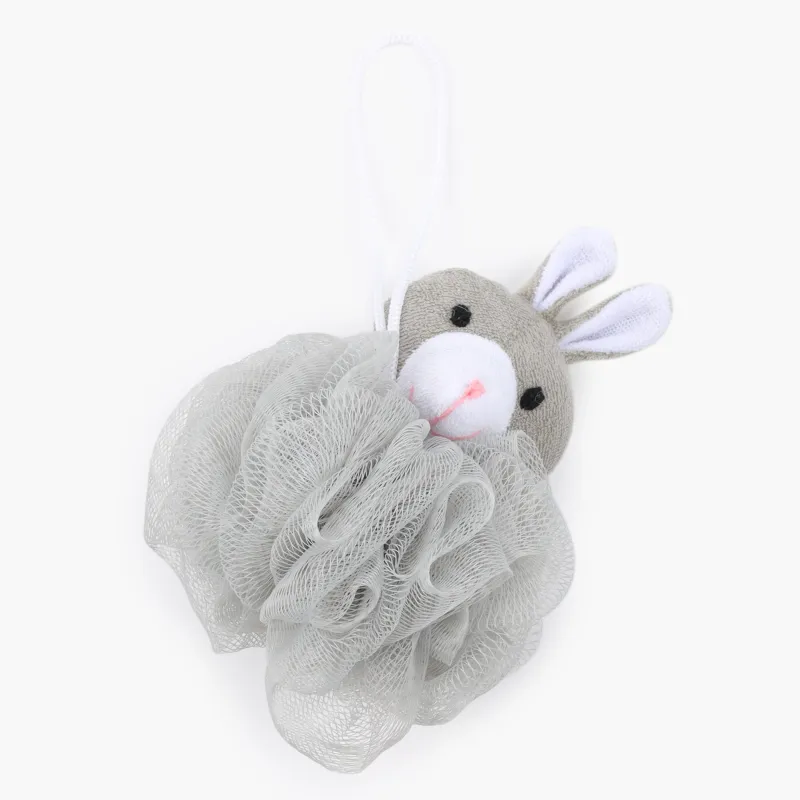 Washcloth for washing the body, 12 cm, children's, polyethylene / polyester, gray, Rabbit, Rabbit